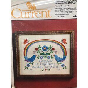 Embroidery Sampler Kit Friendship Is A Rainbow Blue Birds Current Craft 1985 Vtg